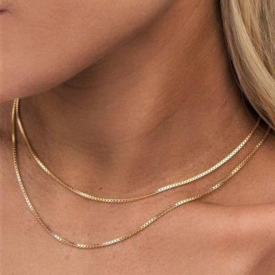 China Environmentally Friendly 14k Gold Stainless Steel Box Chain Necklace Chain Scarf For Women Men's Wholesale Choker Chain Jewelry for sale