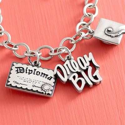 China Environmentally Friendly Seasonal Initial Silver Bag School Antique Hat Student Doctorial Book DIY Charm For Bracelet Necklace DIY Jewelry Making for sale