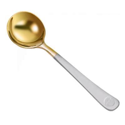 China Long Lasting Professional Wholesale Stainless Steel Golden Coffee Spoon Cupping Round Spoon for sale