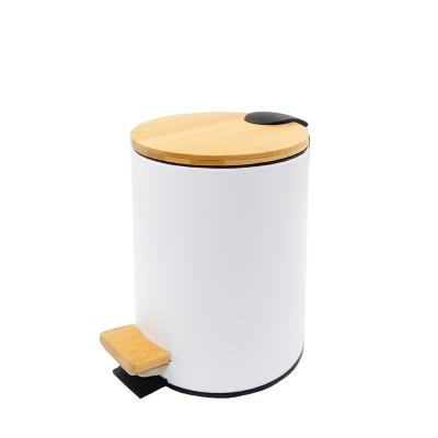 China Pressing Hot Selling Pedal Living Room Pedal Type Classic Design 5L Indoorbamboo Powder Coating Trash Can With Soft End for sale