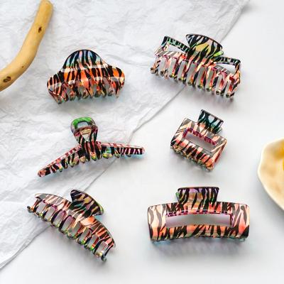 China Korean Vintage Gradient Marble Butterfly Rectangle Cross Hair Sling Banana Acrylic Acetate Hair Claw Clip Accessories Zebra Hair Claw for sale