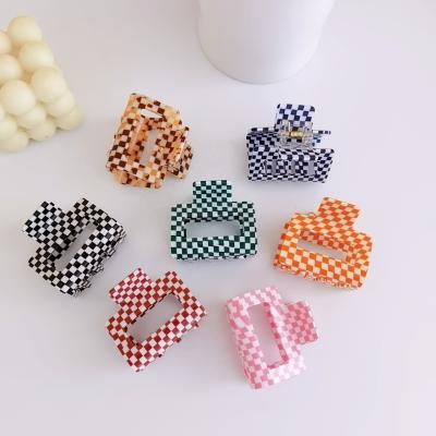 China Small Chess Plaid Style Checkerboard Hair Clips Design Zebra Checker Hair Green Brown Acrylic Checker Claw 5cm Square European and American Pattern for sale