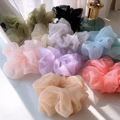 China Pastel organza solid colors and xxl big shiny elastic extra large Tulle ties hair mesh organza scrunchies oversized for sale