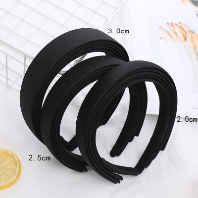 China Fabric 2cm 2.5cm Wide 3cm Ladies Girls No Slip Striped Ribbon Color Black Solid Headband Plastic Matte Satin Headband One for sale