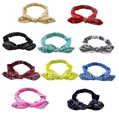 China Concise Bunny Rabbit Ears Bow Paisley Fabric Bandana Girls Ties Turban Elastic Hair Ties Band Headband Hair Accessories Woman for sale