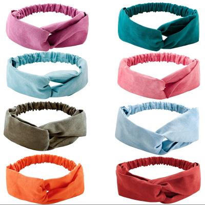 China Solid Color Twist Faux Chamois Headwrap Elastic Headwrap Padded Suede Headband Fabric Women's Ladies Solid Color for sale