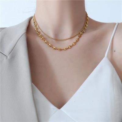 China Simple designs waterdrop rope chocker neck lace jewelry 18k stainless steel jewelry 18k pvd thin pendant gold plated pearl chain necklace for sale