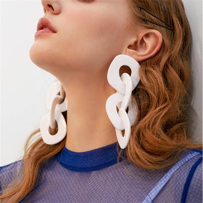 China Long hanging cute Europe America exaggerated women's acrylic link chain earrings retro personality geometric white circle earring big for sale