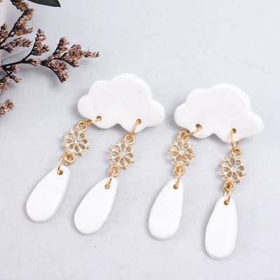 China Custom Jewelry Cute Christmas Winter Snowflake Charms Soft Ivory Poly Polymer Clay Hoop Ear Rings White Cloud Earrings for sale