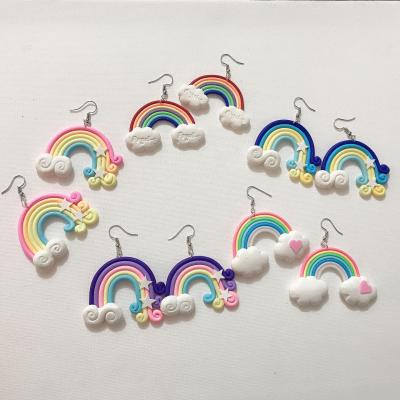 China 2021 Cute Women Girls Batch Cute Soft Poly Polymer Clay Earrings Star Heart Rainbow Cloud Dropping Earing Handmade Hoop for sale