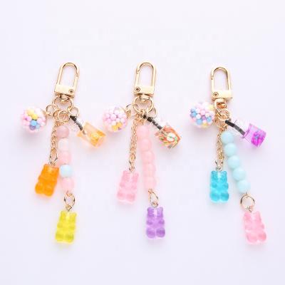 China Wholesale Metal Cartoon Candy Acrylic Resin Key Chain Cute Cup Bottle Bead Teddy Woman Girls Gummy Bear Keychain For for sale