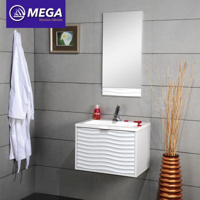 China Wholesale Modern European Style Single Sink Wall Mounted PVC Mirrored Wash Basin Bathroom Vanity Cabinet for sale