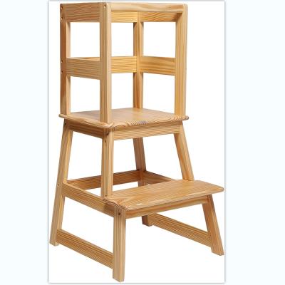 China PANEL Color Toddler Kitchen Helper Natural Solid Wood Step Stool for sale