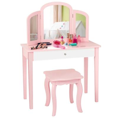 China Modern Princess Make Up Dressing Table Kids Vanity Table with Stool for Girls Makeup Vanity Desk for sale