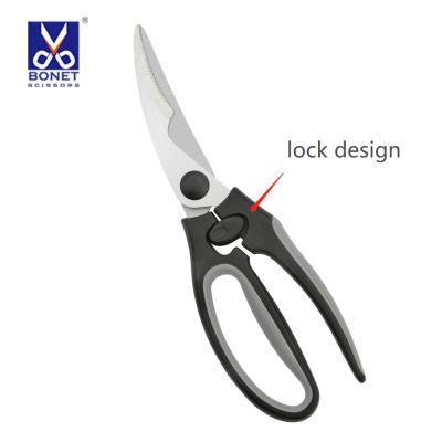 China Eco-friendly Plastic Handle Poultry Scissors Safe Locked Design Bone Cutting Scissors Poultry Shears for sale