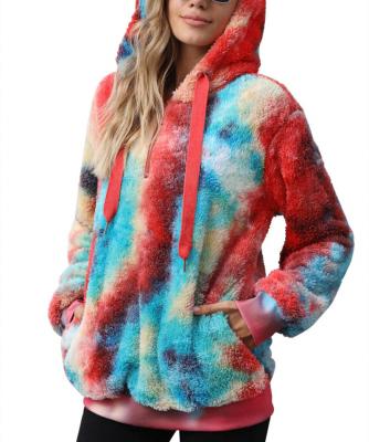 China Custom Anti-wrinkle Winter Women's Girl's Casual Hoodies Tie Dye Plaid Sherpa Pullover Sweater for sale