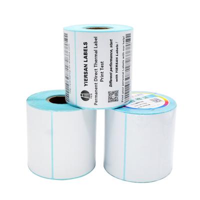 China Wholesale 500 Pcs White 4X4 Barcode Factory Roll Thermal Paper Adhesive Label Direct Sticker For Shipping Address Barcode Printer for sale