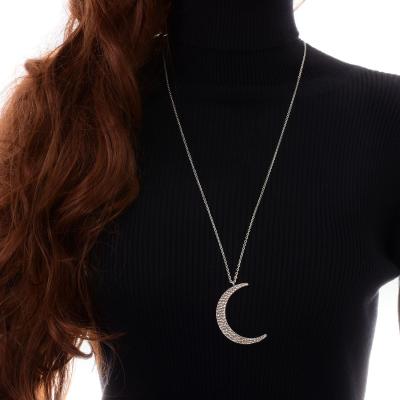 China SY 2022 New Vintage Fashion Woman Alloy Sweater Chain Necklace Exaggerated Crescent Single Layer Long Pendant Necklace for sale