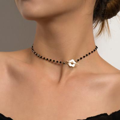 China BOHEMIA SY 2022 new fashion flower choker short necklace temperament crystal glass bead Korean simple chain OT black buckle for sale