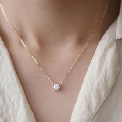 China Elegant Vintage SY 0.2 Ct 14K Gold Diamond Necklace S925 Sterling Silver Diamond Solitaire Necklace For Women for sale