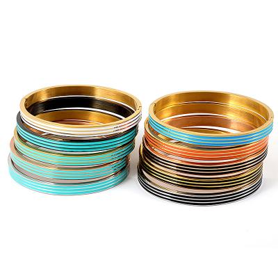 China SY Three Row Resin Bangles Stainless Steel Bracelets Casual/Sporting Bangles For Women Blue Orange Enamel Bangles Party Jewelry for sale