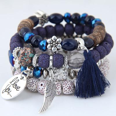 China SY Charm Casual/Sporty Bohemian Beads Wrap Bracelets & Bangles For Women Boho Flower Leaf Tassel Bracelet Multilayer Bracelet 2020 New for sale