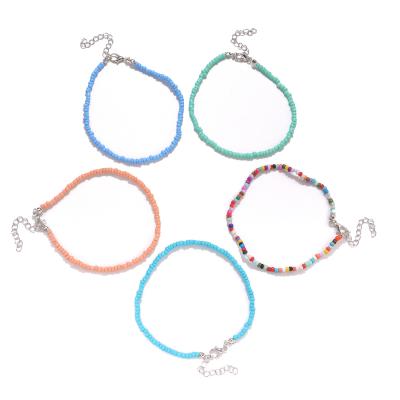 China FASHIONABLE Bohemian Style Summer Boho Chain Mixed Color Handmade Braided Beach Colorful Women's Foot Rice Bead Anklet for sale