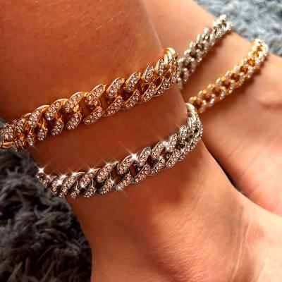 China New Fashion Chunky Metal Chain Anklet For Women Men Faux Stone Gold Silver Color Cuban Foot Anklet Hip Hop Punk Rock Jewelry for sale