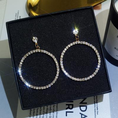 China SY TRENDY Circle-Earrings Punk Gold Plated Hip Hop Circle Rhinestone Trendy Jewelry Large White Circle Earrings For Women for sale