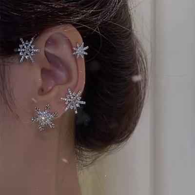 China Trendy Trendy Design Sense Diamond Inlaid Auricle Earrings Snowflake Ear Hook Pierced Earbone Clip Earrings for sale