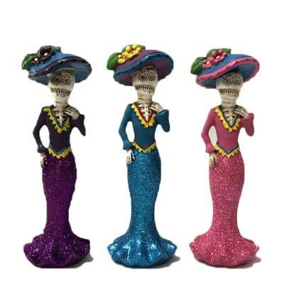 China Decoration Halloween Polyresin DOD Mariachi Ladies Figure PDQ Asst for sale