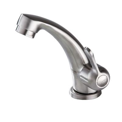 China Manufacturer Wholesale Modern 304 Stainless Steel Single Faucet Moon Bend Countertop Installation Single Cold Basin Faucet for sale