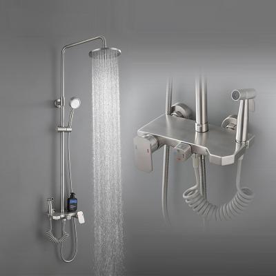 China With Shower Rainfall Bathroom Faucet Home Hotel Manufacturer Home Hotel Mixed Stainless Steel Brushed Shower Set for sale