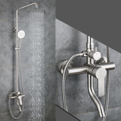 China With sliding bar manufacturer SUS304 stainless steel shower three-functions hot and cold shower set for sale