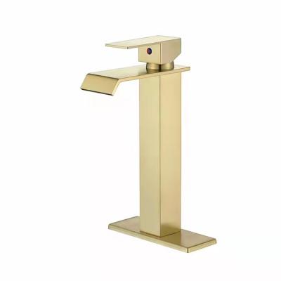 China Contemporary Hot And Cold Water Mixer Square Shape Stainless Steel Tall Waterfall Basin Mixer Bathroom Faucet for sale