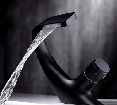 China Black Bathroom Sink Mixer Tap & Faucet Metered Mixer Taps Waterfall Cold & Hot Waterfall Basin Tap&faucet for sale