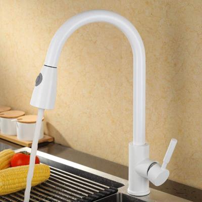 China Modern Brushed Nickel Pull Down Single Handle Kitchen Sink Sprayer Faucet 304 Stainless Steel Single Black And White Sale CLASSIC Core for sale