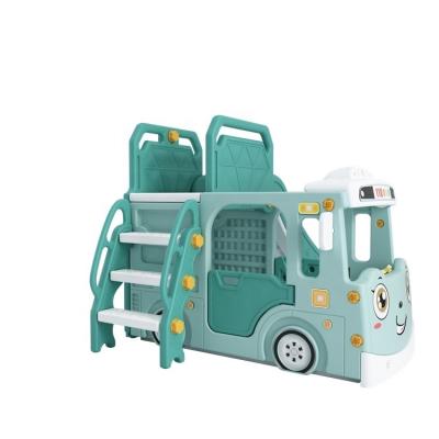 China Cute Safety Bus Multifunctional Indoor Playground Swing And Slide Set Plastic Kids Slide for sale