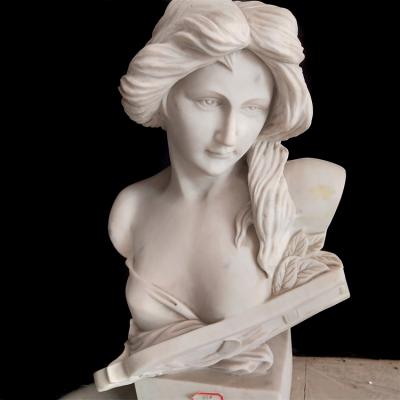 China Modern Stone Carving White Stone Marble Lady Woman Bust Sculpture for sale