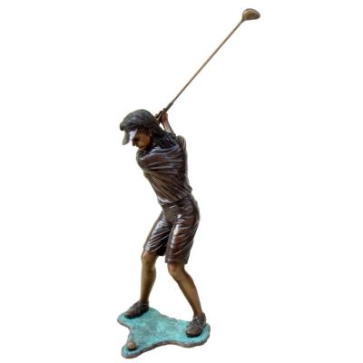 China Life Size Golfer Figure Outdoor Sculpture Brass Metal Decoration China Park Statue For Sale for sale