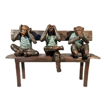 China China Garden Bench Statue Outdoor Art Metal Bronze Sculpture 3 Wise Monkey Three Monkeys Statue for sale