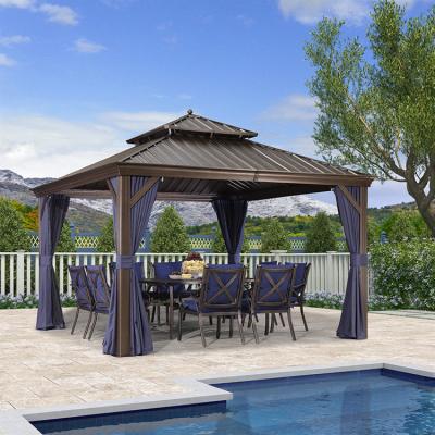 China Modern Outdoor Beach Glass Garden Patio Roof Iron Metal Garden Gate Aluminum Gazebos For Hot Tub for sale