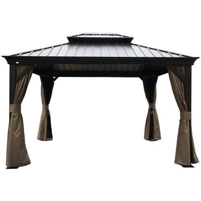 China Garden Manufacturers Wholesale Black Gray Double Roof 10x10ft Backyard Garden Gazebo With Curtains for sale