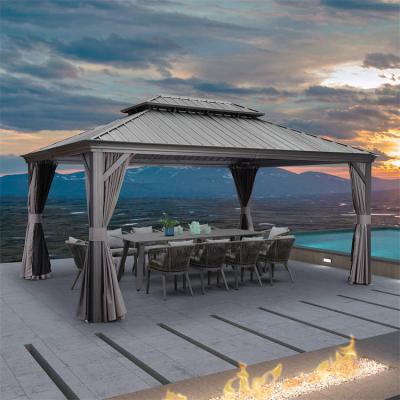 China Luxury Modern Double Cover 3x3 Cover Hard Wind Resistant Garden Yard Canopy Pergola Pergola Tent Roof Gazebo for sale