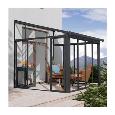 China Glass Aluminum Prefab Oblique Roof Frame Sun Block Veranda Porch Metal Greenhouse Sunroom for sale