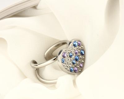 China FASHIONABLE Colorful Zircon Rings Adjustable Rainbow Stainless Steel Heart Ring for sale