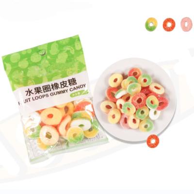 China Natural Sour Sugar Coated Fruit Apple Strawberry Peach Pineapple Rings Candy Gummy Candy for sale