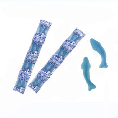 China Natural double layers blue and white sharks and whales animal gummy candy with blueberry and fruity flavor for sale