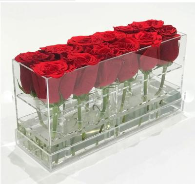 China Deploying Xinkeda 12 Hole Clear Rose Flower Display Gift Boxes Rectangle Acrylic Storage Box for sale