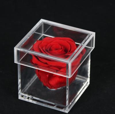 China Deploying Xinkeda Best Clear Acrylic Flower Box With Lid 1 Hole High-class Single Square Flower Box for sale